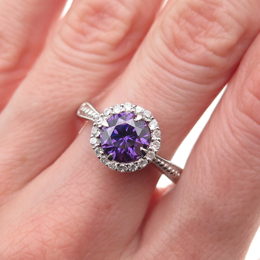 RSE Robert Seeman 925 Sterling Silver Purple & White C Z Ring Size 10.25